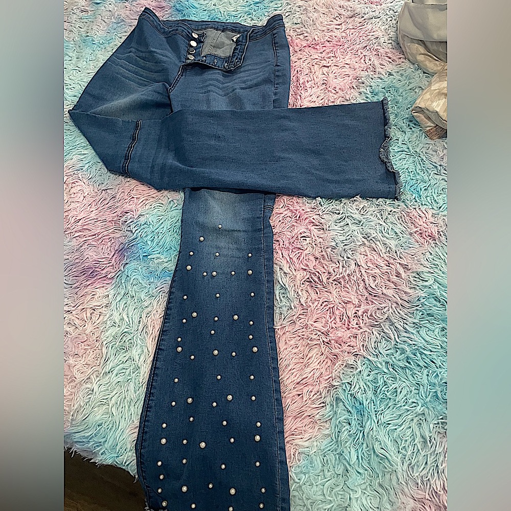 High Waist Hem Flare Jeans, High Rise Bell Bottom Wide Leg Casual Denim Pants.